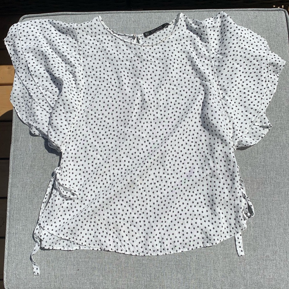 Ruffle sleeve and side tie star blouse